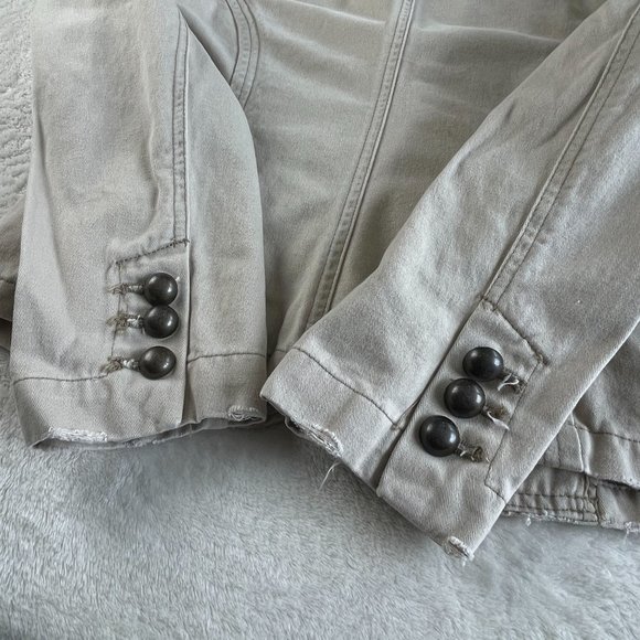 Aeropostale Cotton Embroidered Blazer Jacket Womens S Tan Cream 3 Button Pockets - Picture 12 of 13